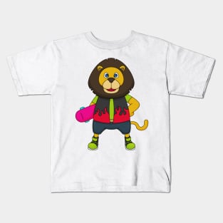 Lion as Skater with Skateboard Kids T-Shirt